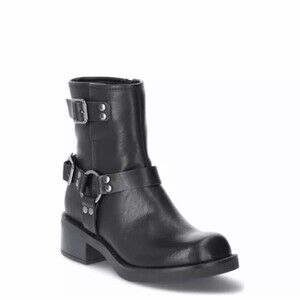 No Boundaries Buckle Moto Boots Women's 8 Black Block Heel Biker Faux Leather